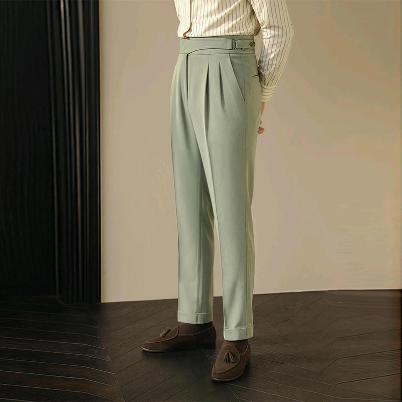 Men's Light Luxury Fitting Well Draped Baggy Suit Pants Casual Button-down Solid Color Straight Premium Elegant Dress Pants