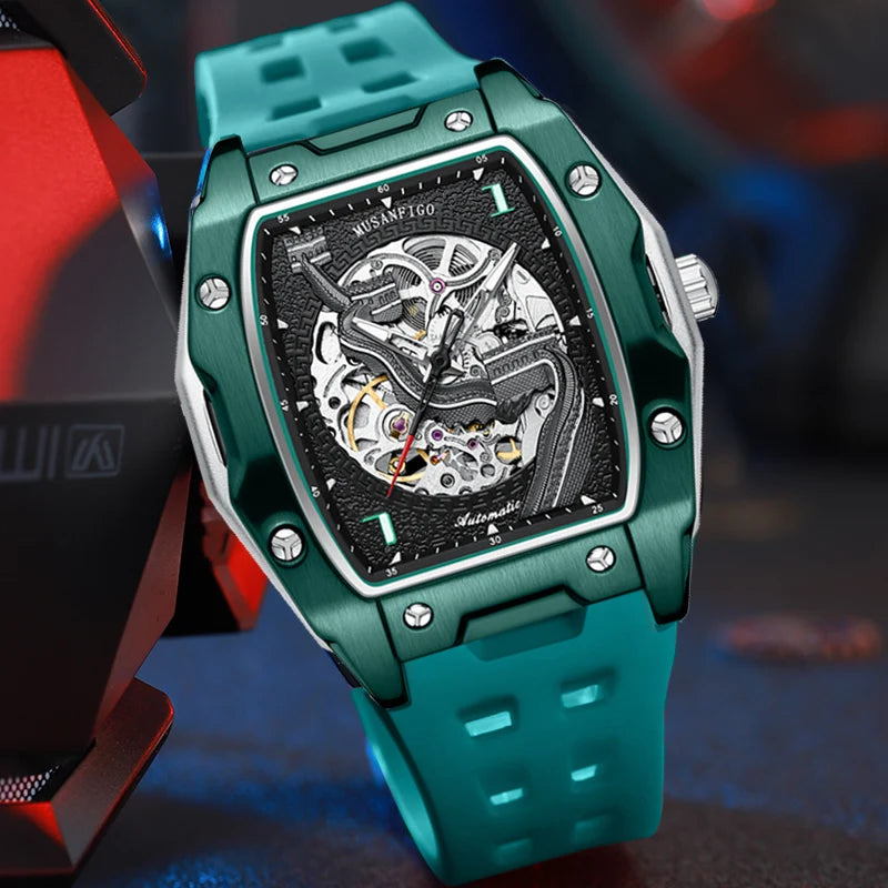 Men's fully automatic mechanical watch, waterproof luminous tonneau, skeleton Great Wall trendy men's watch