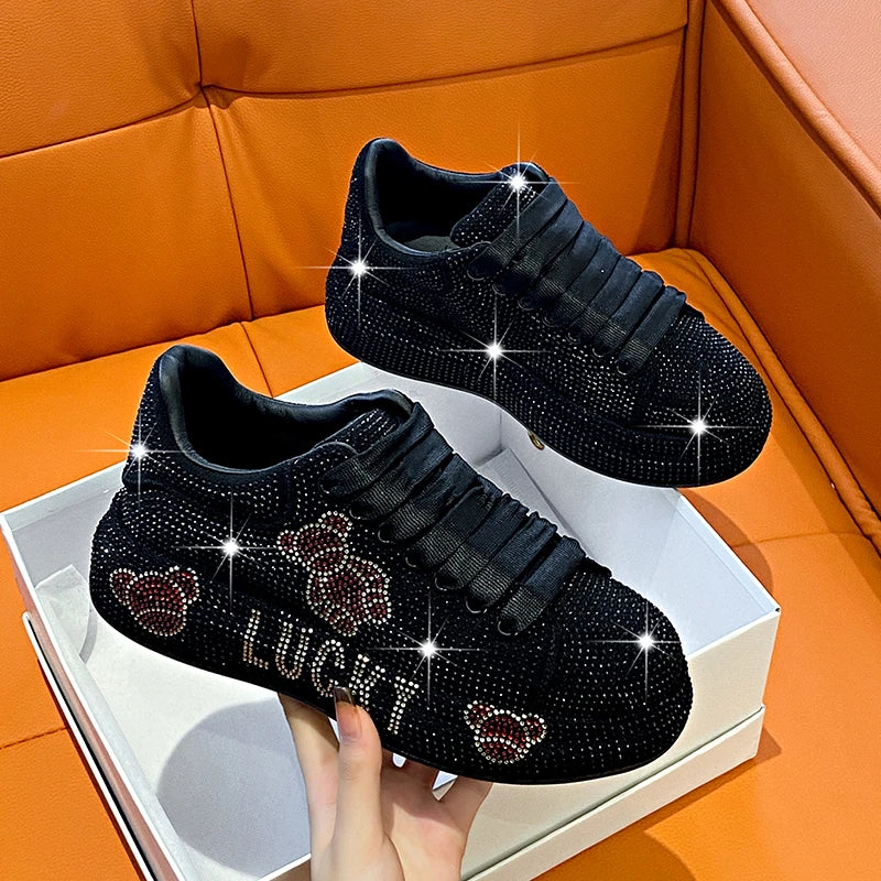 Women's Luxury Sneakers Sparkling Water Diamond Shoes Thick Bottom Casual Shoes Designer Water Diamond Fashion Vulcanized Shoes