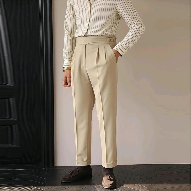 Men's Light Luxury Fitting Well Draped Baggy Suit Pants Casual Button-down Solid Color Straight Premium Elegant Dress Pants