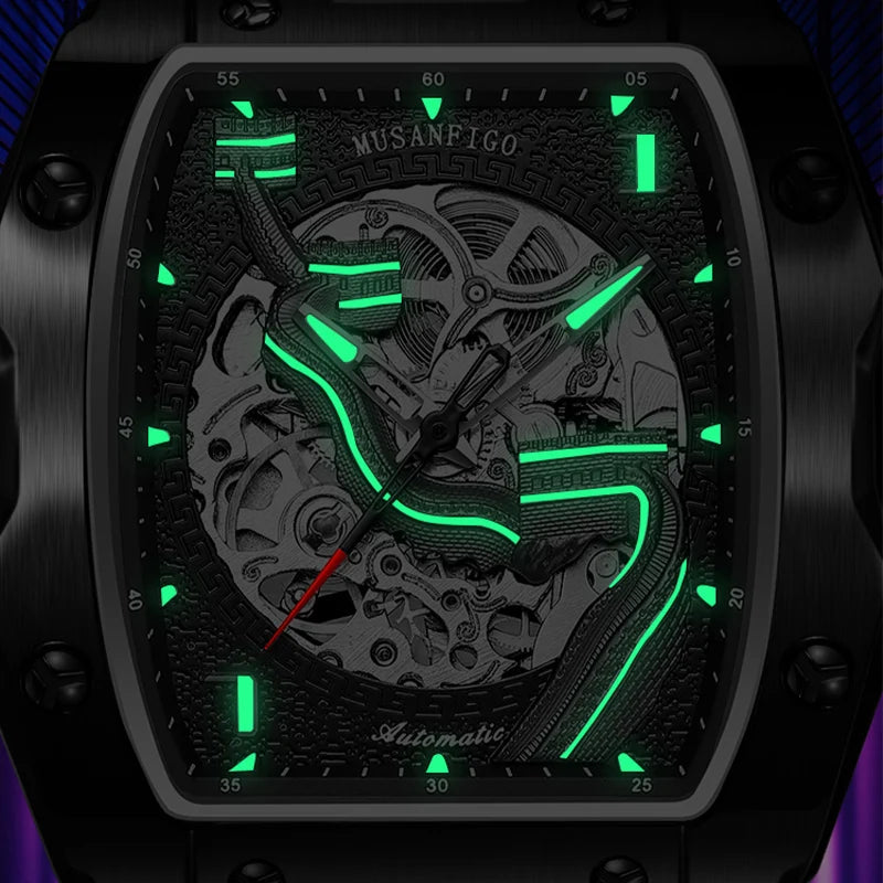 Men's fully automatic mechanical watch, waterproof luminous tonneau, skeleton Great Wall trendy men's watch