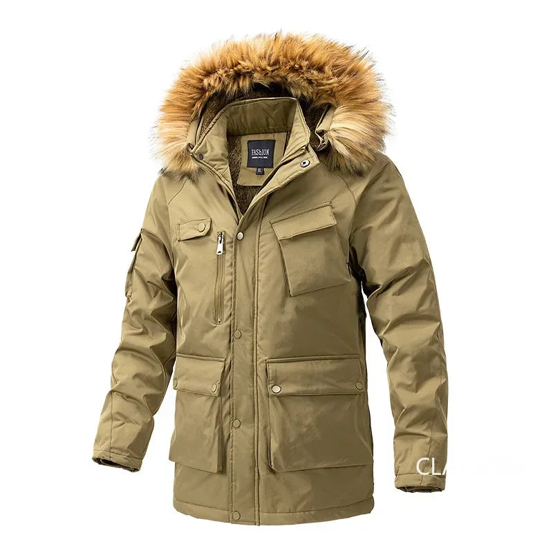 New Winter Men Hooded Fur Collar Long Down Jackets Multiple Pockets Overcoats Warm Parkas Quality Man Casual Outdoor Coats 4XL