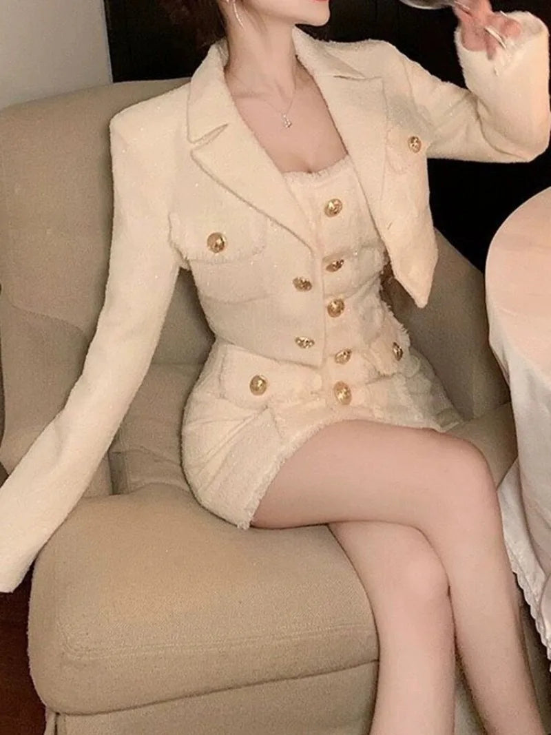 French Elegant Vintage Two Piece Set Women Patchwork Retro Mini Dress Suits Female Korean Fashion Chic Lace Party Set 2024 New