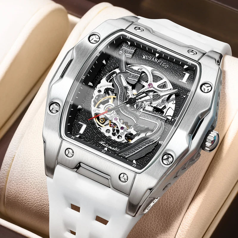 Men's fully automatic mechanical watch, waterproof luminous tonneau, skeleton Great Wall trendy men's watch