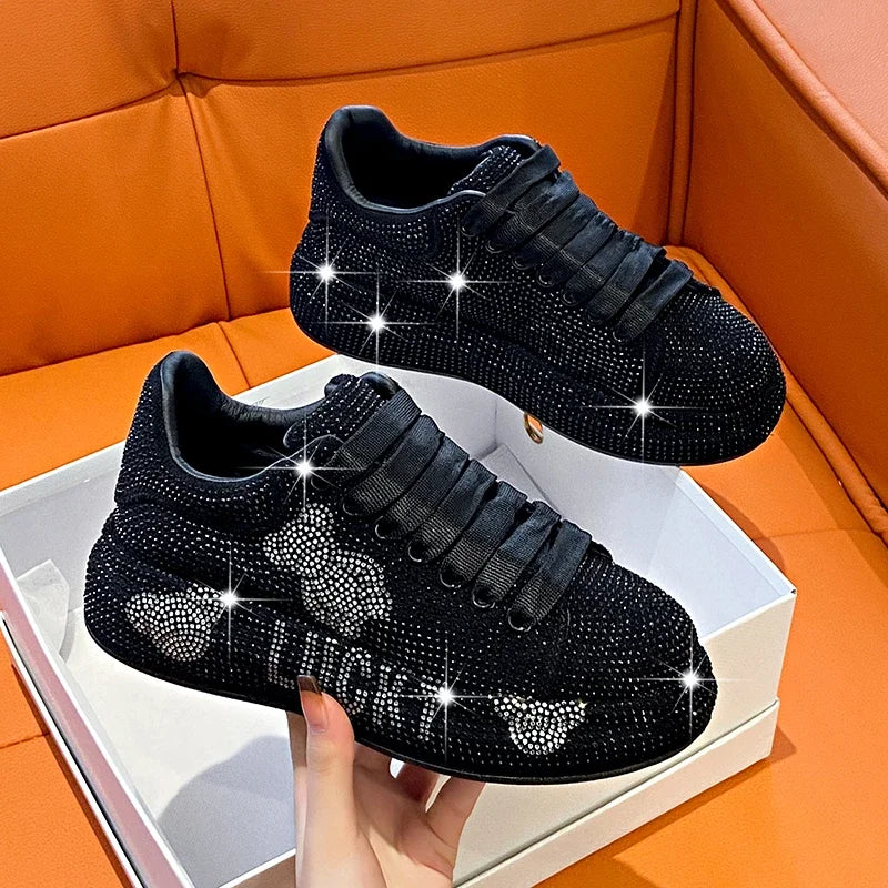 Women's Luxury Sneakers Sparkling Water Diamond Shoes Thick Bottom Casual Shoes Designer Water Diamond Fashion Vulcanized Shoes