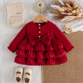 Spring And Autumn New Red Bow Baby Girl Dress, Sweet And Cute Children'S Clothing Suitable For Christmas Parties (6-24 Months)