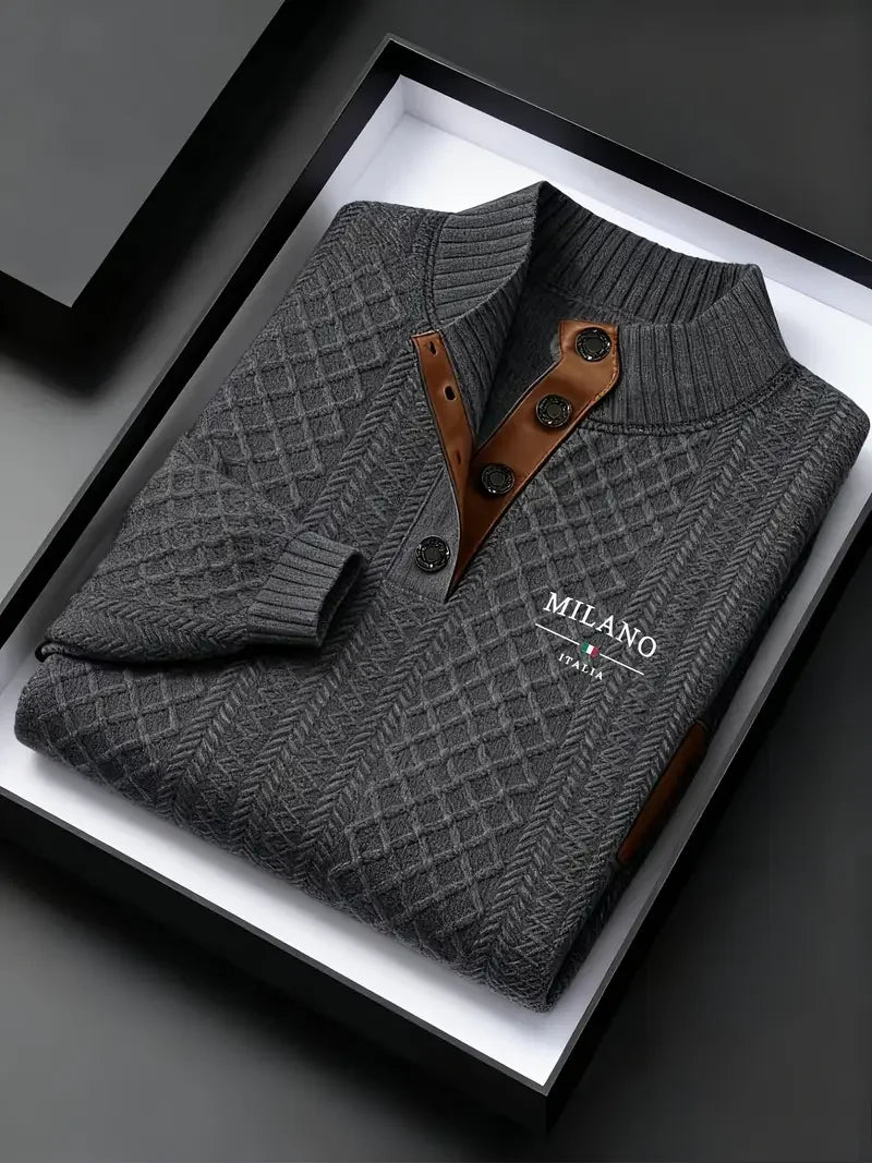 Men's Autumn Winter Stand Collar Knitted Sweater Casual Mature Fashionable All-over Patterned Crew Neck Pullover