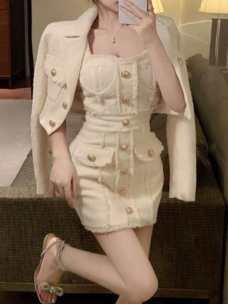 French Elegant Vintage Two Piece Set Women Patchwork Retro Mini Dress Suits Female Korean Fashion Chic Lace Party Set 2024 New