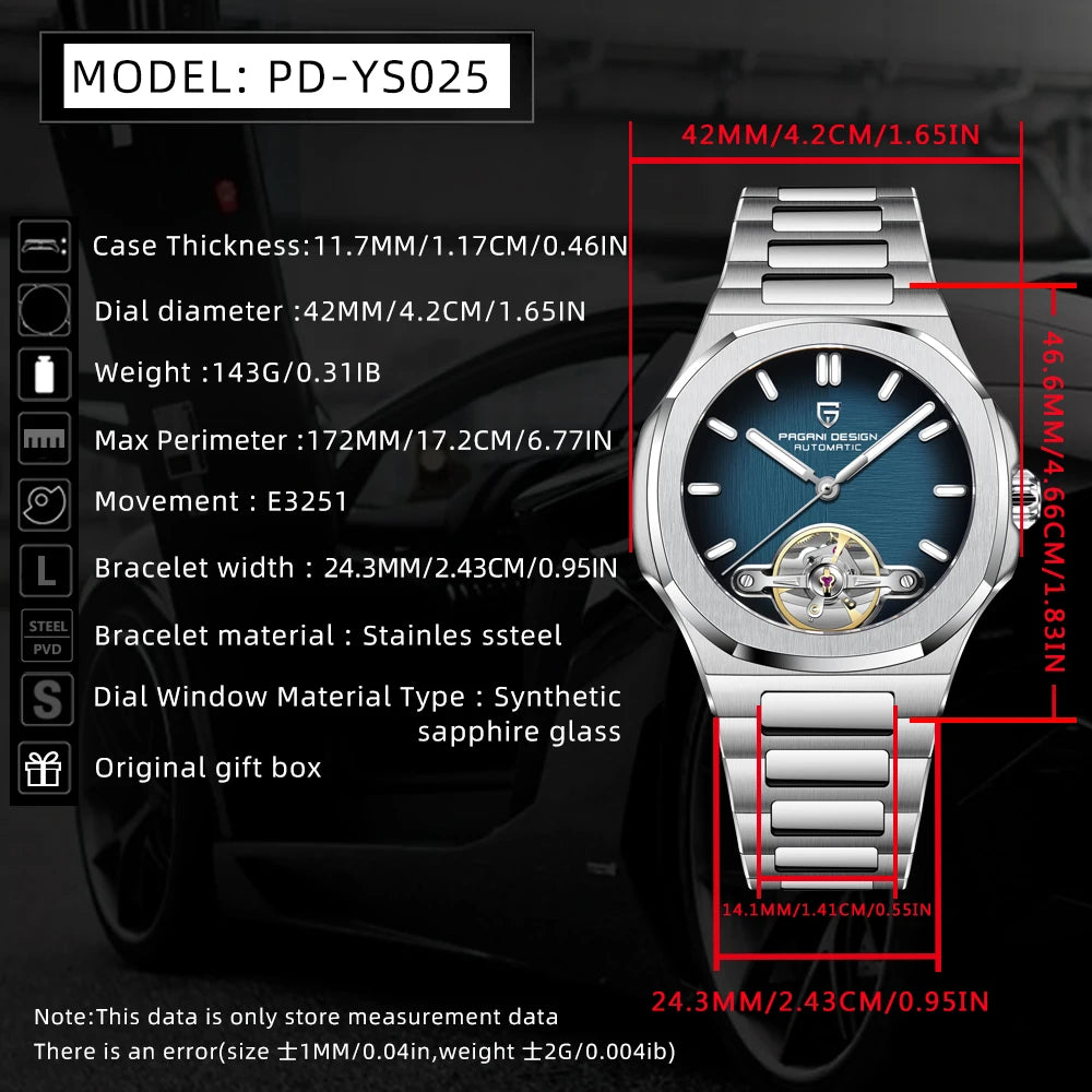2025 New PAGANI DESIGN Skeleton Tourbillon Men's Watches Top Luxury Automatic Watch For Men Sporty elegant Mechanical Wristwatch