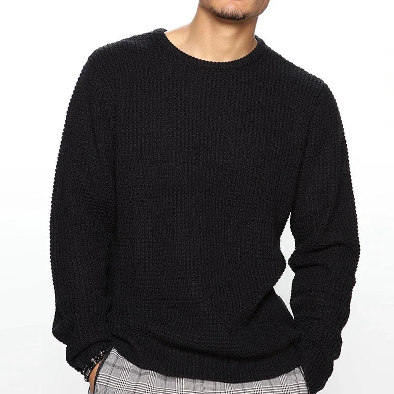 2025 New Men's Casual Sweater Round Neck Long Sleeve Knitted Sweater Solid Color Fashion Versatile Top