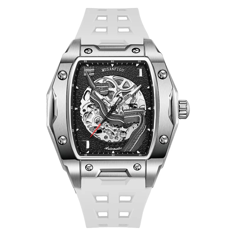Men's fully automatic mechanical watch, waterproof luminous tonneau, skeleton Great Wall trendy men's watch