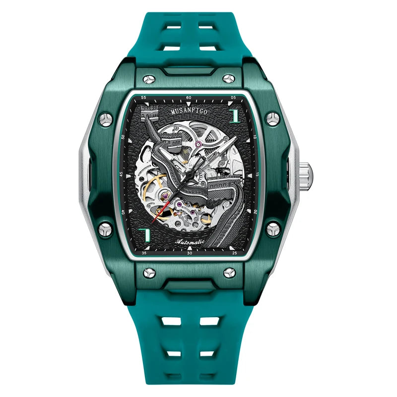 Men's fully automatic mechanical watch, waterproof luminous tonneau, skeleton Great Wall trendy men's watch