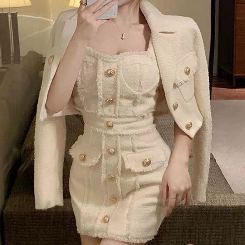 French Elegant Vintage Two Piece Set Women Patchwork Retro Mini Dress Suits Female Korean Fashion Chic Lace Party Set 2024 New