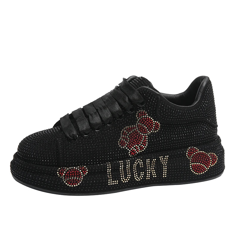 Women's Luxury Sneakers Sparkling Water Diamond Shoes Thick Bottom Casual Shoes Designer Water Diamond Fashion Vulcanized Shoes