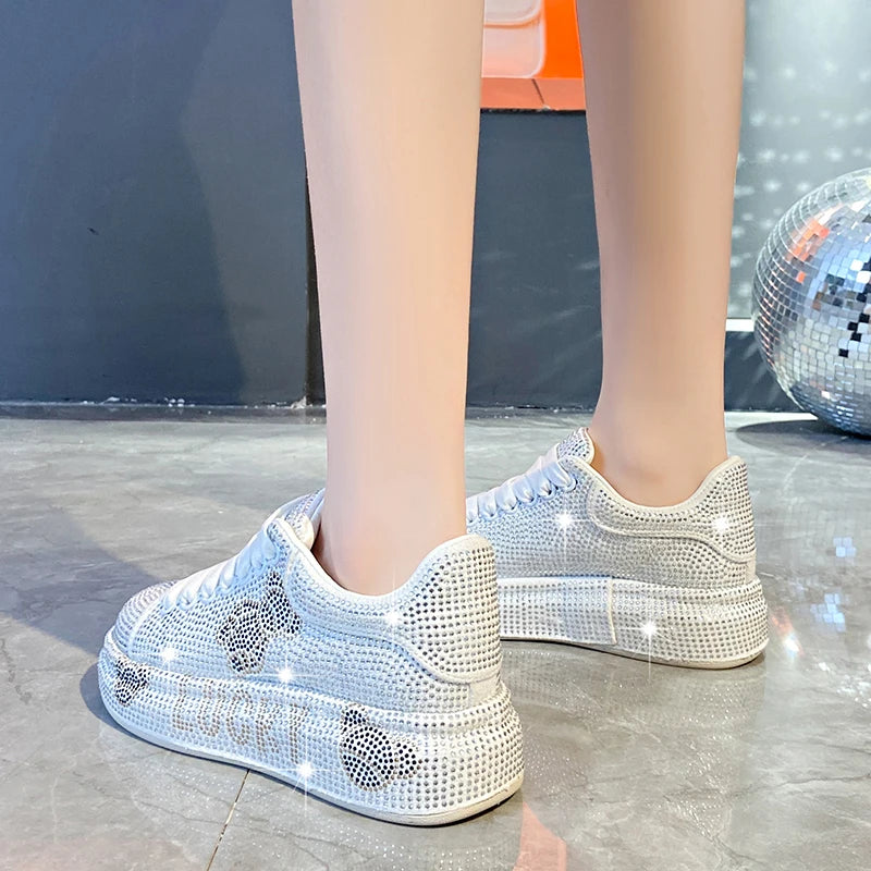 Women's Luxury Sneakers Sparkling Water Diamond Shoes Thick Bottom Casual Shoes Designer Water Diamond Fashion Vulcanized Shoes