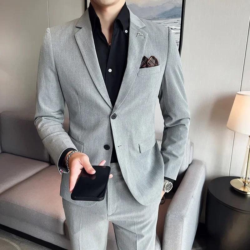 (Jacket + Pants) High End Brand Boutique Solid Color Mens Casual business office Suit Groom Wedding Dress Party Blazer Trousers