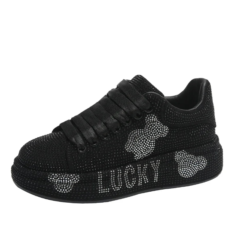 Women's Luxury Sneakers Sparkling Water Diamond Shoes Thick Bottom Casual Shoes Designer Water Diamond Fashion Vulcanized Shoes