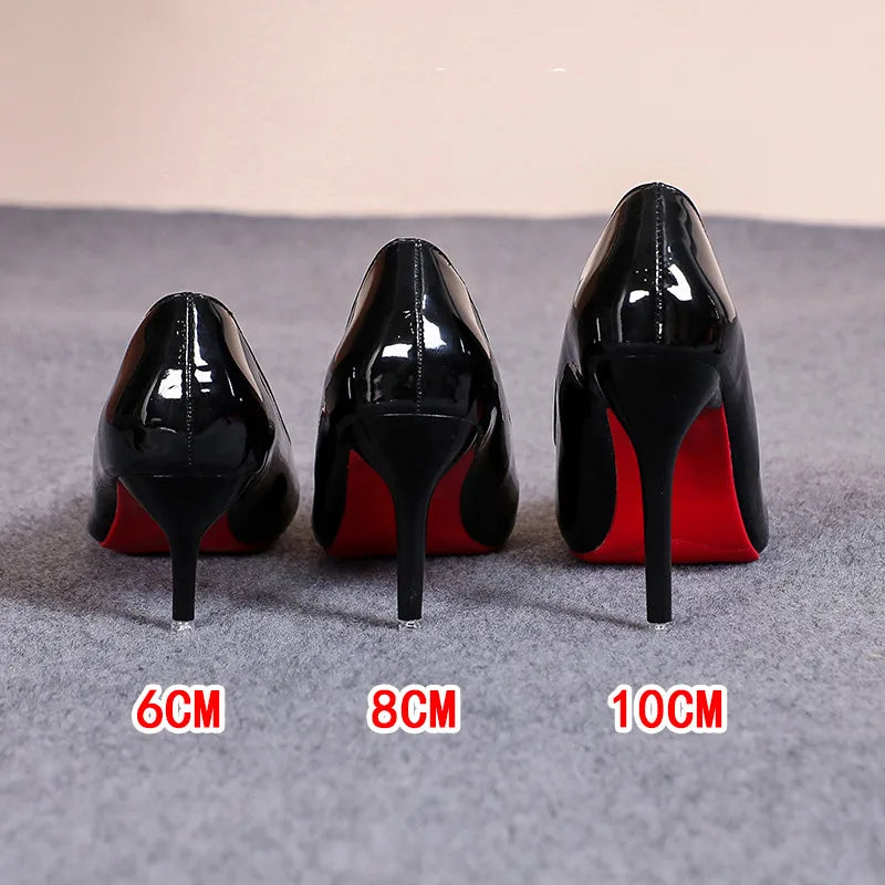 Sexy Pointed Toe Patent Leather High Heels Temperament Girl Red Sole Party Dress Stiletto Pumps Classic Black Work Single Shoes