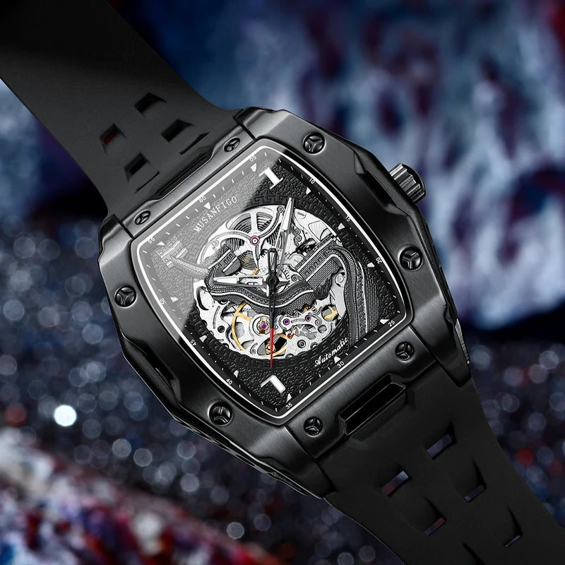 Men's fully automatic mechanical watch, waterproof luminous tonneau, skeleton Great Wall trendy men's watch