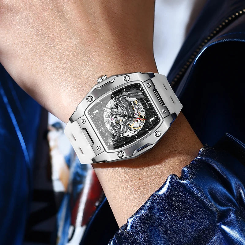 Men's fully automatic mechanical watch, waterproof luminous tonneau, skeleton Great Wall trendy men's watch