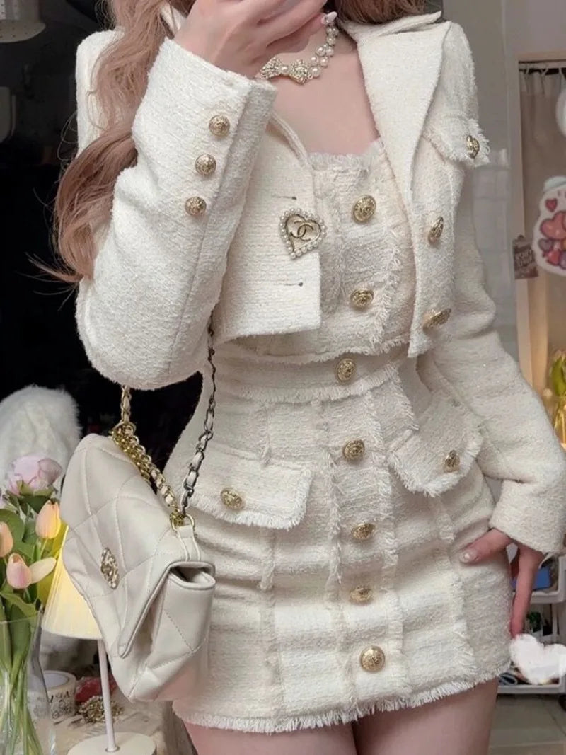 French Elegant Vintage Two Piece Set Women Patchwork Retro Mini Dress Suits Female Korean Fashion Chic Lace Party Set 2024 New