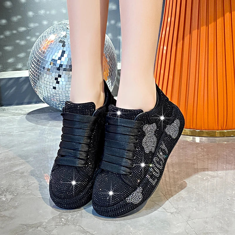 Women's Luxury Sneakers Sparkling Water Diamond Shoes Thick Bottom Casual Shoes Designer Water Diamond Fashion Vulcanized Shoes