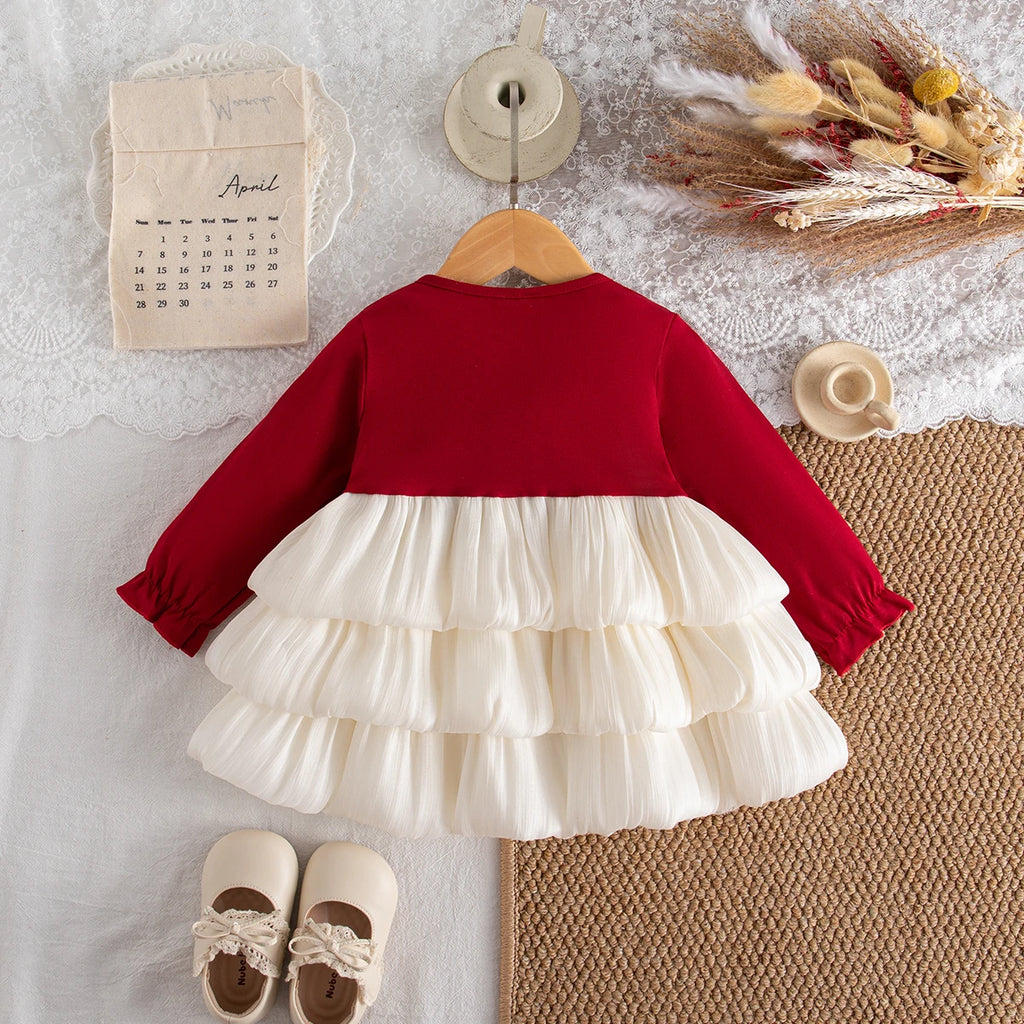 Spring And Autumn New Red Bow Baby Girl Dress, Sweet And Cute Children'S Clothing Suitable For Christmas Parties (6-24 Months)