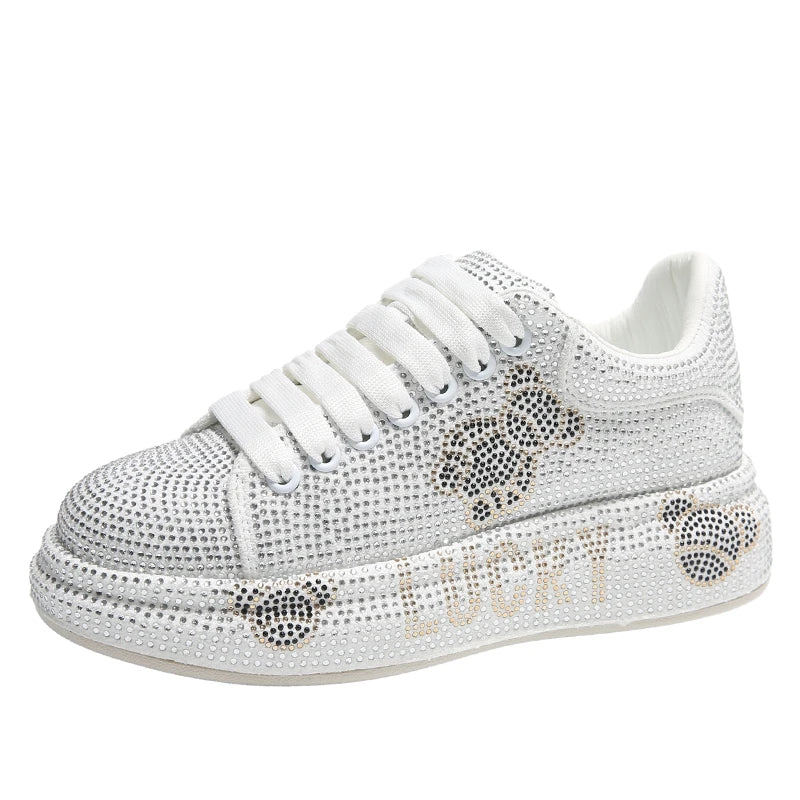 Women's Luxury Sneakers Sparkling Water Diamond Shoes Thick Bottom Casual Shoes Designer Water Diamond Fashion Vulcanized Shoes