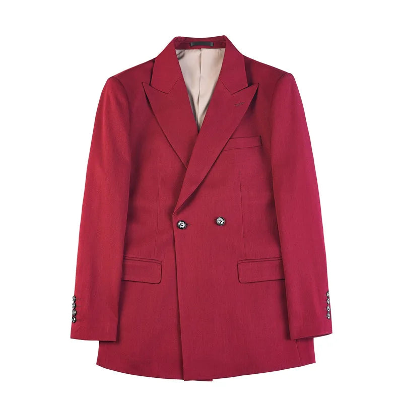 Double Breasted Blazer Jackets For Men High Quality Autumn Winter New Plain Color Suit Coats Slim Fit Business Casual FormalWear
