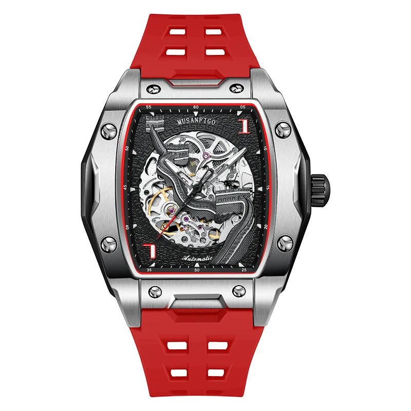 Men's fully automatic mechanical watch, waterproof luminous tonneau, skeleton Great Wall trendy men's watch