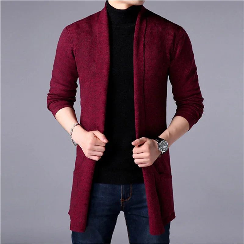 Sweater Coats Men New Fashion 2025 Autumn Men's Slim Long Solid Color Knitted Jacket Fashion Men's Casual Sweater Cardigan Coats