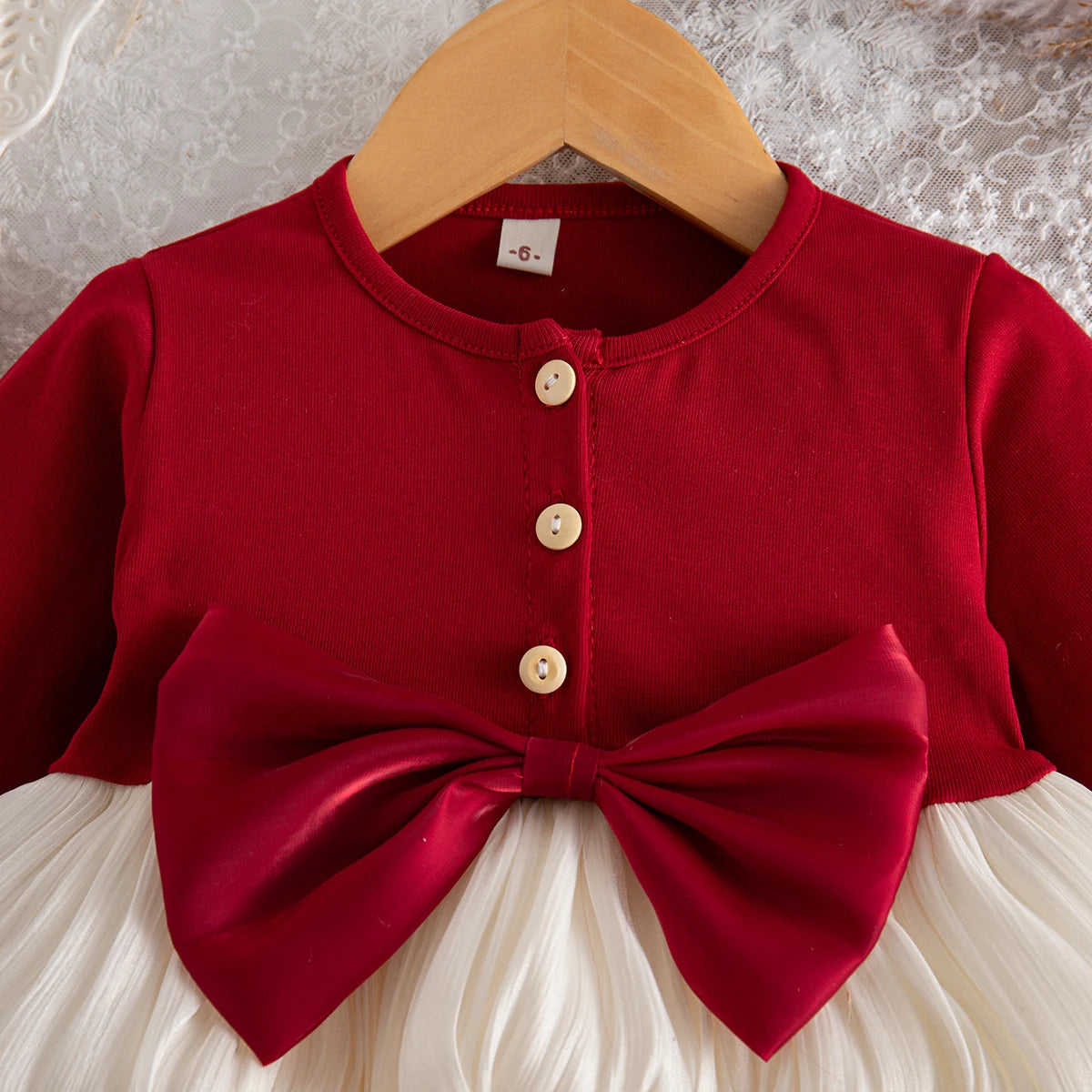 Spring And Autumn New Red Bow Baby Girl Dress, Sweet And Cute Children'S Clothing Suitable For Christmas Parties (6-24 Months)