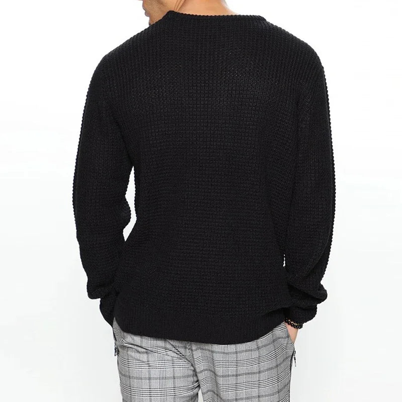 2025 New Men's Casual Sweater Round Neck Long Sleeve Knitted Sweater Solid Color Fashion Versatile Top