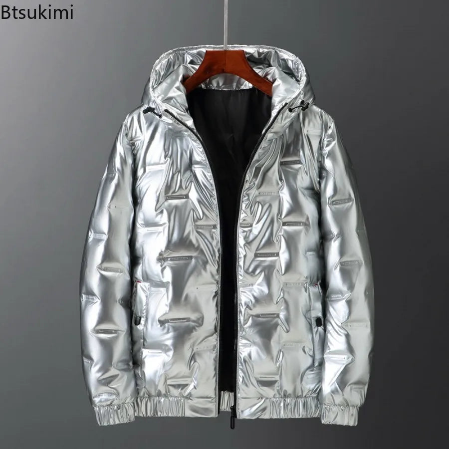 New 2025 Winter Men's Hooded Shiny Puffer Jackets Casual White Duck Down Coats High Quality Male Outdoor Windproof Warm Jackets