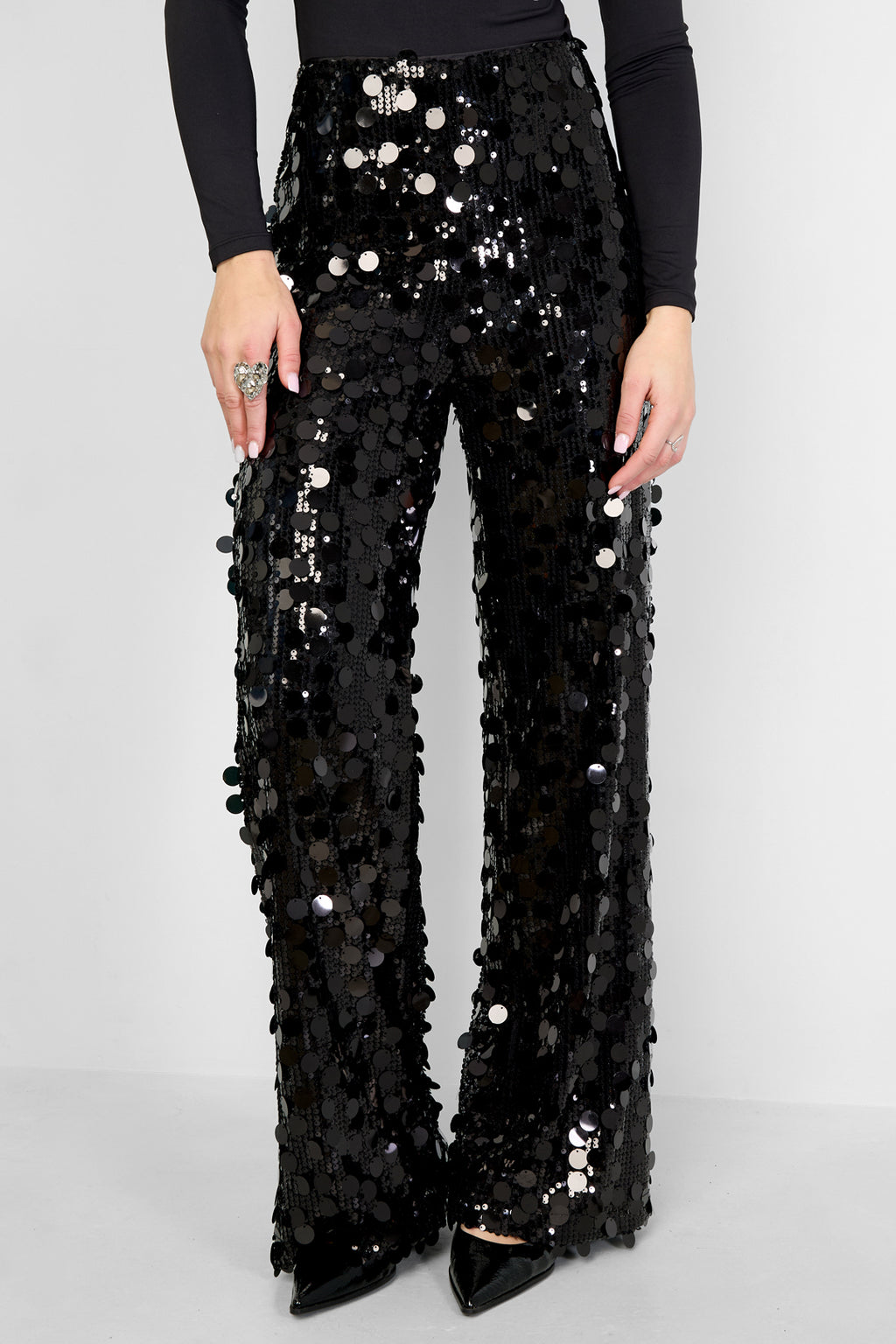 Woven Polyester Fiber Women's Straight Leg Pants Sequins Elegant