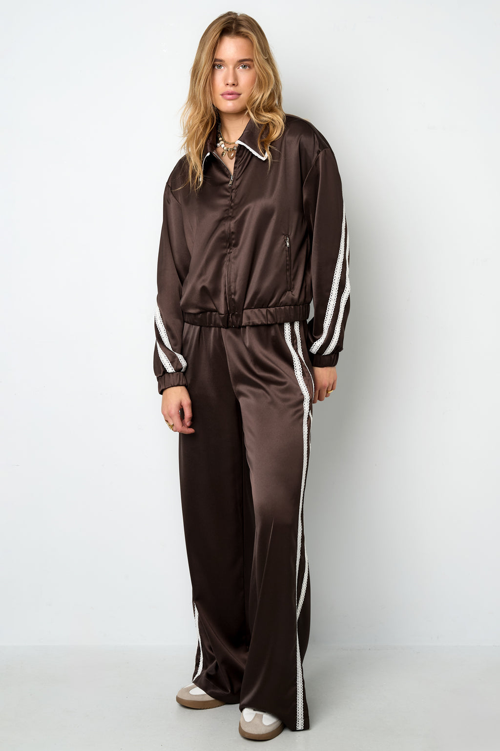 Woven Polyester Fiber Women's Jacket Sporty Color Clash 2-piece Set