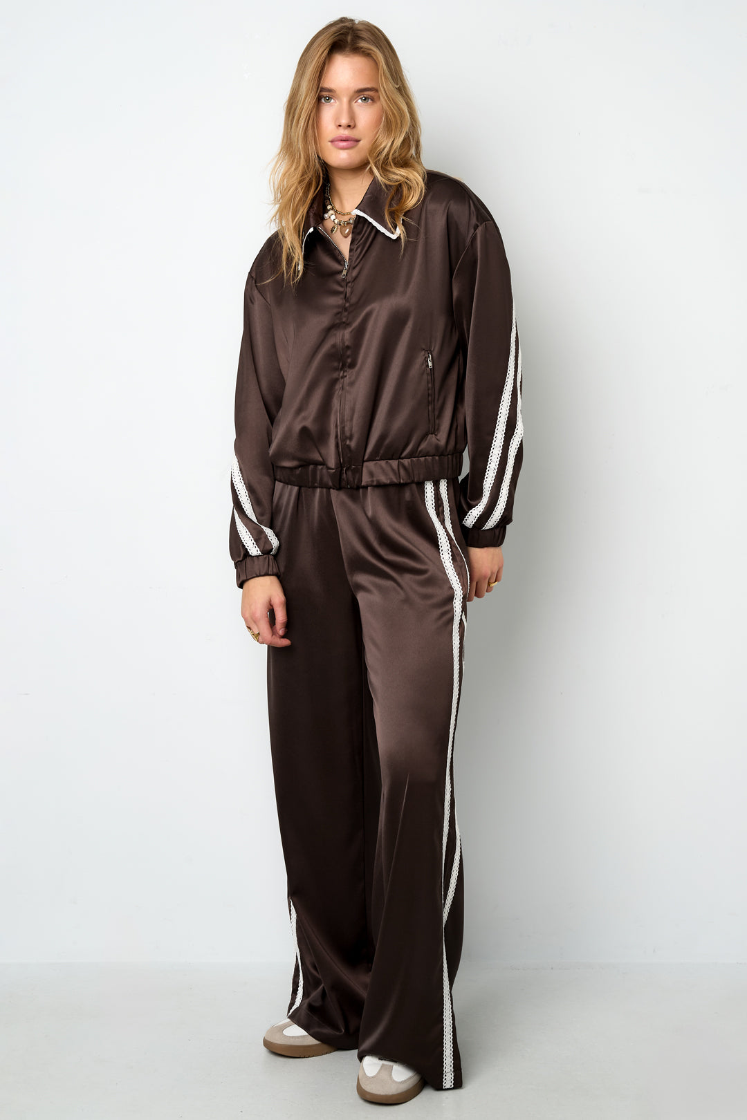 Woven Polyester Fiber Women's Jacket Sporty Color Clash 2-piece Set