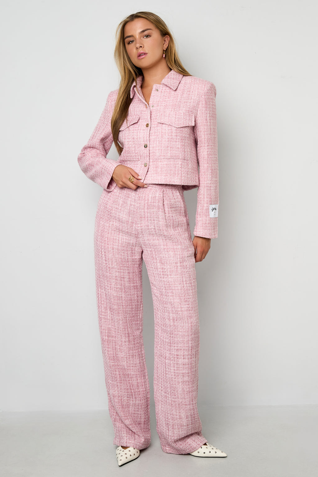 Woven Polyester Fiber Women's Jacket Elegant Checkered Statement