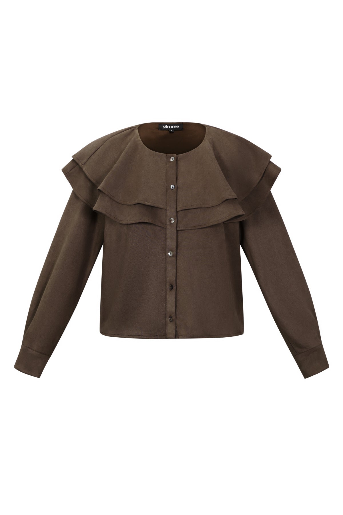 Woven Polyester Fiber Women's Blouse Elegant Ruffle Trim