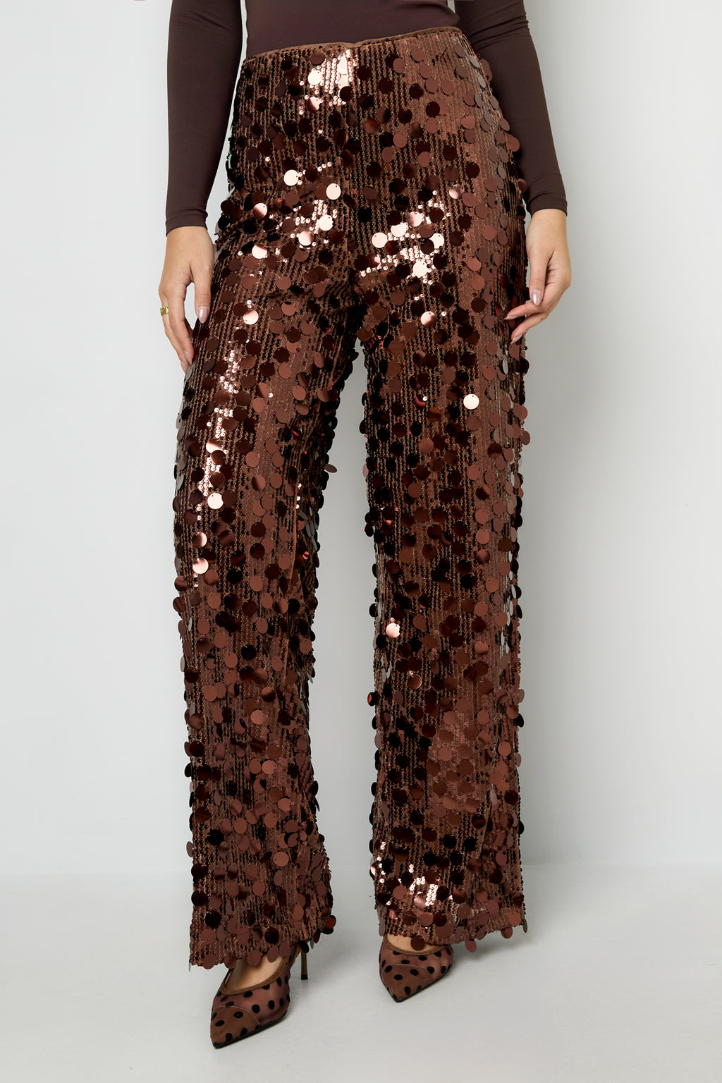 Woven Polyester Fiber Women's Straight Leg Pants Sequins Elegant